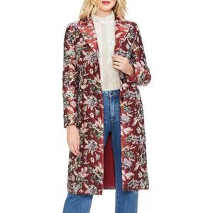 VINCE CAMUTO Women's Floral Tapestry Burgundy Topper Mid Length Jacket Size 14